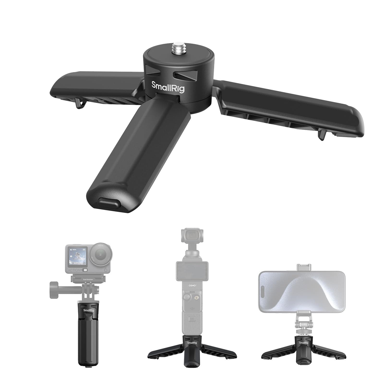 SMALLRIG Mini-Stativ mit One-Touch-Auslösung für Action-Kameras | Handgriff mit 1/4"-20 Gewinde für DJI Osmo Pocket 4P/4/3, Action 6/5 Pro/4/Nano, für Insta360 Luna Ultra, für Phones – 6049 Angebot bei HelloDeals