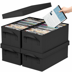 Lifewit DVD Aufbewahrungsbox, Stapelbarer DVD Aufbewahrungsbehälter, faltbarer DVD Behälter mit Deckel, fasst bis zu 100 DVDs 25 Stück pro Einheit für Haus und Auto, 40 x 20 x 14,5cm, 4er Pack 4 Für DVD(40 x 20 x 14,5cm) Angebot bei HelloDeals