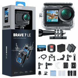 AKASO Brave 7 LE Action Cam 4K30FPS 20MP mit U3 64GB Speicherkarte Unterwasserkamera IPX7 Wasserdicht EIS 2.0 Dual Screen 40m WiFi Angebot bei HelloDeals