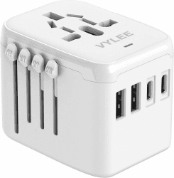 VYLEE Reiseadapter Weltweit, Universal Reisestecker, Steckdosenadapter | Reisestecker Adapter Weltweit mit 2 USB A + 2 USB C, Universaladapter für UK USA Japan Thailand China Australien, Weiß Angebot bei HelloDeals