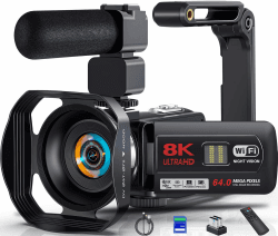 Videokamera Camcorder 8K 64MP WiFi 18X Digitalzoom Nachtsicht Vlog Kamera | Vlogging Camera mit IR Nachtsicht, HD 3.0'' Touchscreen, für YouTube/Webcam, 64GB SD-Karte, 2 Akkus, Mic und Fernbedienung Tiefschwarz Angebot bei HelloDeals