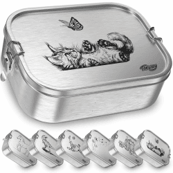 Edelstahl Brotdose mit Fächern 800ml – Auslaufsichere Lunchbox für Kinder & Erwachsene, Bento Box mit flexibler Unterteilung, für Kindergarten, Schule & unterwegs (Katze, 3-Fächer) Katze 3-Fächer Angebot bei HelloDeals