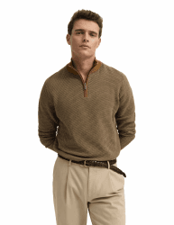 bugatti Herren Strick-Troyer 7500-15514E | Baumwolle Regular Fit mit Zipper XXL 70-cognac Angebot bei HelloDeals