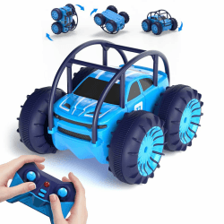 MaxTronic Amphibisches Ferngesteuertes Auto, USB-C Direktladung, Wasserdicht 4WD 15km/h 2.4G RC Auto Kein Batteriewechsel! 360° Stunt LED Licht, Geschenk Jungen Mädchen Spielzeug für Kinder 3-12 Jahre Blau - Direktladung Angebot bei HelloDeals