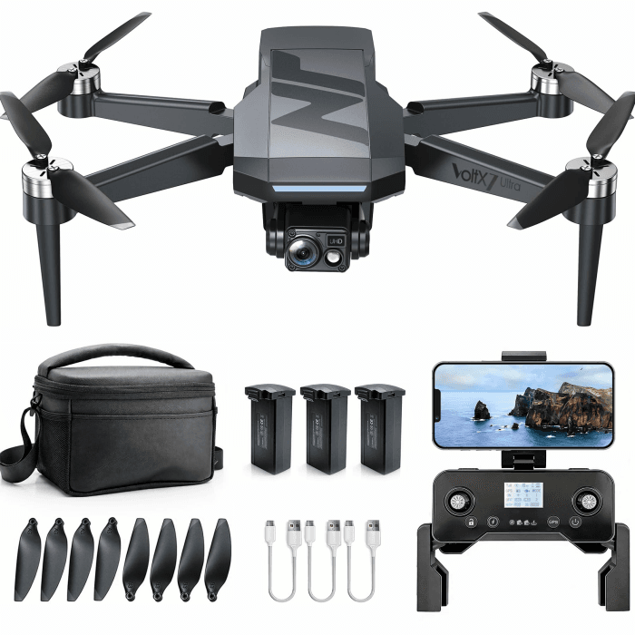 3‑Achsen‑Gimbal GPS Drohne mit Kamera 4K, 90 Min Flugzeit (3 Akkus), 1000 m Steuerungsreichweite, Auto Return, Auto Follow, bürstenloser Motor, 5G FPV Quadcopter für Einsteiger (unter 249g) Poliertes Betonplattengrau Angebot bei HelloDeals