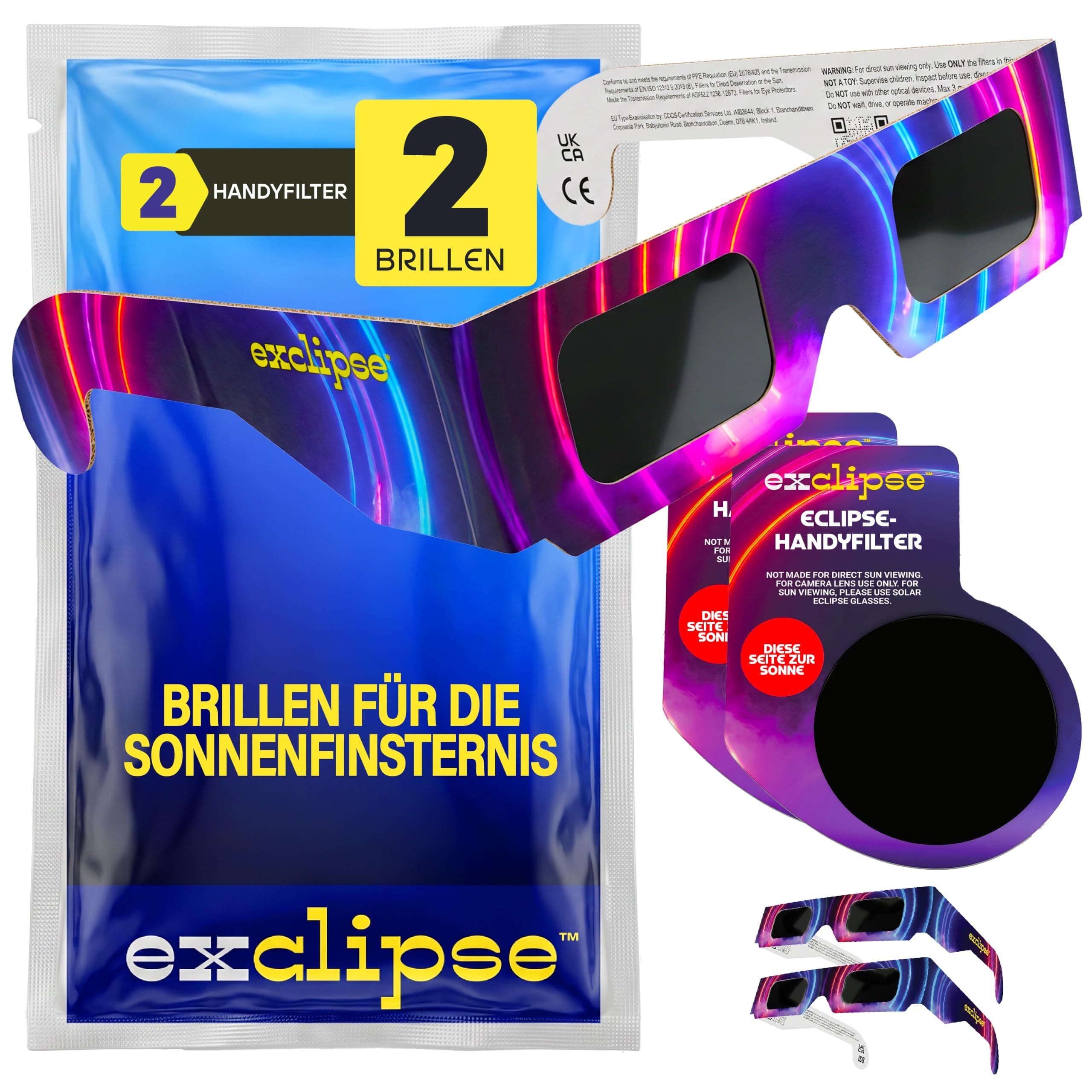 exclipse Sonnenfinsternisbrille – ISO 12312-2 & CE & UKCA-zertifiziert, Sichere Sonnenbeobachtung, AAS Zertifizierung 2026, Schutzbrille im Mehrpack 2 Pack - 2 Filters Angebot bei HelloDeals