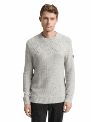 TOM TAILOR Herren Strickpullover mit Strukturmix XXL 40022 - Grey Melange Multi Neps Angebot bei HelloDeals