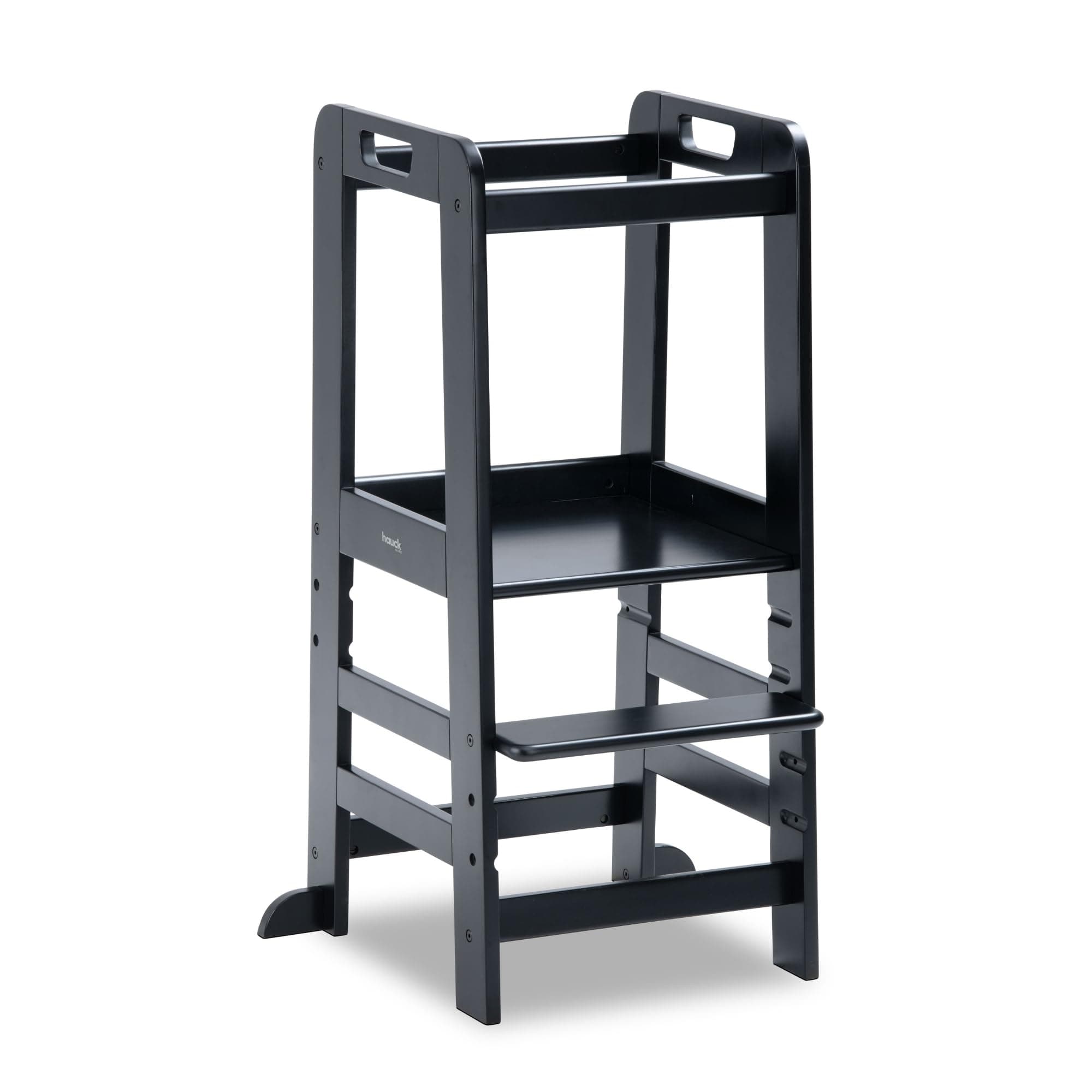 hauck Holz Lernturm Kinder mitwachsend 1-6 Jahre, Learn N Explore Black | 3-fach höhenverstellbares Stehbrett von 45 bis 33 cm, Montessori Lernturm aus Buche mit Rausfallschutz, bis 40 kg belastbar Schwarz Angebot bei HelloDeals