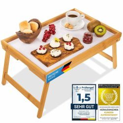 GOODS+GADGETS® Betttablett Bambus klappbar – Frühstückstablett 50 cm | Betttisch mit einrastenden Beinen – kein Wackeln, kein Umkippen – auch als Lapdesk & Serviertablett nutzbar Holz Angebot bei HelloDeals