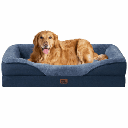 EHEYCIGA Orthopädisches Hundebett mit 4 Rändern, 106.5x76cm, Marineblau | Memory Foam, Waschbarer Bezug, Wasserdichte Beschichtung, Rutschfester Boden, Reversibles Design, Dauerhafter Reißverschluss L 106 x B 76 x H 19 cm Marineblau Angebot bei HelloDeals