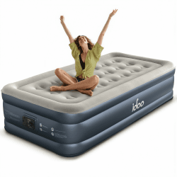iDOO Luftbett 1 Person,Luftmatratze Selbstaufblasend mit Integrierter Luftpumpe,Gästebett Aufblasbare Matratze Schnelles Aufblasen und Luftablassen,für Campingausflüge 99x188x38cm Grau Einzel(38CM) Angebot bei HelloDeals