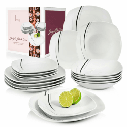 SÄNGER Bilgola Black Lines Kombiservice 18-tlgs Geschirrset für 6 Personen | Tellerset mit Speisetellern, Desserttellern, Suppenteller, mikrowellen- & spülmaschinenfestes Essgeschirr, Tafelservice Black Lines Tafelservice 18 tlg. Angebot bei HelloDeals