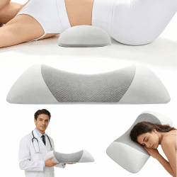 Rückenschmerzkissen, Orthopädisches Lordosestützkissen mit Memory Schaum, Lumbalkissen für Bürostuhl&Autositz, Lendenwirbelstütze für Bürostuhl, Bett, Sofa, Atmungsaktive Abdeckung (Hellgrau) Angebot bei HelloDeals