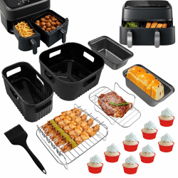 YINGRACE Airfryer Zubehör für Philips Airfryer Dual Basket 3000 Series NA350, 5000 Series NA550, 8PCS mit Silikonform Grillrost Toastbleche Muffinform anstelle Backpapier für Heißluftfritteuse Angebot bei HelloDeals