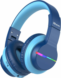 iClever BTH12 Bluetooth Kopfhörer Kinder LED Leuchten 85H Spielzeit Reisen | SafeSound Tech, Stereo Klang, USB C Ladeanschluss, AUX Kabel, Langlebig Bequem Kopfhörer Kinder Over Ear für Tablet PC Blau Angebot bei HelloDeals
