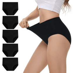 NUOZA Unterhosen Damen Unterwäsche Frauen Baumwolle Hohe Taille 5er Pack | Bauchweg Unterhose, Wochenbett Slips, High Waist Schlüpfer, Atmungsaktiv Taillenslip, Stretch Panties, Damenslips Mehrpack XL Schwarz Angebot bei HelloDeals
