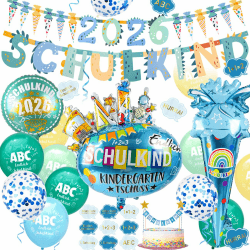 iZoeL SCHULKIND Deko 2026 Einschulung Zuckertüten Junge Folienballon,37 STK | SCHULKIND Deko Zuckertüten Girlande 2026 Papier,Zuckertüte Folienballon,15 Luftballon,16 Konfetti, Einschulung junge Blau Einschulungdeko Jungen Angebot bei HelloDeals