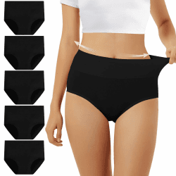 FALARY Unterhosen Damen Baumwolle Hohe Taille 5er Pack Stretch Atmungsaktiv Panties Weich Frauen Unterwäsche Schwarz XL Angebot bei HelloDeals