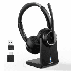 TECKNET V5.3 Bluetooth Headset mit Mikrofon, Wireless Headset mit AI Noise Cancelling Mikrofon, Ladestation, USB-Dongle, 55+ Std. Akku, Wiederaufladbar On-Ear Kopfhörer für Büro, Home, Callcenter Schwarz Angebot bei HelloDeals