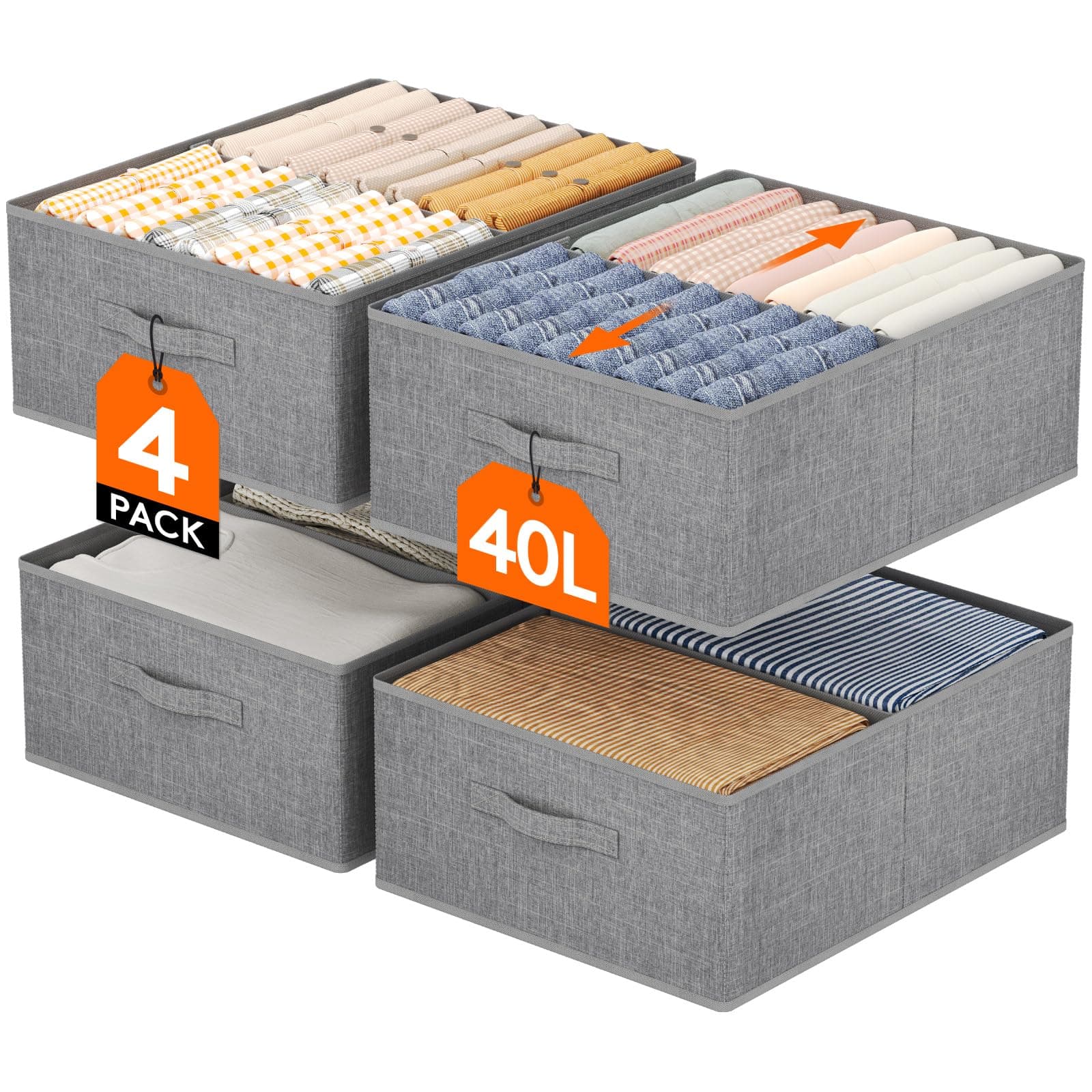 Lifewit Groß Aufbewahrungsboxen, Faltbarer Schrank Aufbewahrungskorb mit EntfernbareTrennwand, Stoff Kleiderschrank Organizer -Aufbewahrung Boxen für Kleidung, Hosen, Socken, 4er Set, 50 x 40 x 20 cm 4 50 x 40 x 20 CM Angebot bei HelloDeals