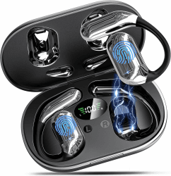 EUQQ Open Ear Kopfhörer Bluetooth 6.1 KI 50 Std Sport Kopfhörer für Laufen | mit Bequem Flexiblem Ohrhaken Doppel LED Ladebox 1std Schnellladung Open Ear Ohrhörer Smart Touch On Ear Sportkopfhörer Glanz Schwarz Angebot bei HelloDeals