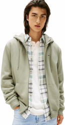 Tommy Jeans Herren Hoodie mit Reißverschluss Flag Zip Thru mit Kapuze XS Green (Utility Sage) Angebot bei HelloDeals