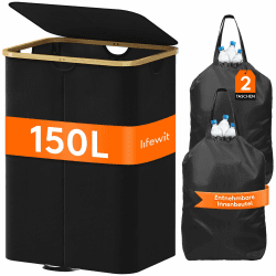 Lifewit 150L Pfandflaschen Sammelbehälter mit 2 Fächern und Deckel, Schwarz | Großer Leergut Sammelbehälter und Flaschensammler mit Deckel und 2 herausnehmbaren Taschen für Küche und Abstellraum 150L Schwarz Angebot bei HelloDeals