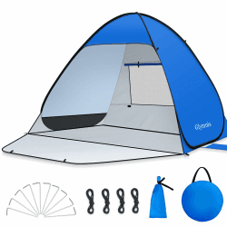 Glymnis Strandmuschel Pop Up Strandzelt Strand Zelt UPF50+ | mit Reißverschlusstür UV-Schutz Windschutz Strand kleines Packmaß Blau Strandzelt Blau L für 1–2 Personen Angebot bei HelloDeals