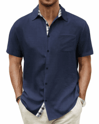 HMIYA Herren Kurzarm Hemd 100% Baumwolle Button Down Freizeithemden Sommer Strand Regular Fit Shirt 4XL Dunkelblau Angebot bei HelloDeals