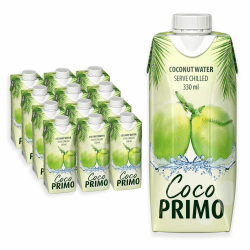 Coco Primo Kokosnusswasser, pur, erfrischendes Sportgetränk, wohltuender Durstlöscher, klein und handlich, kalorienarm, vegan, 12 x 330 ml Kokosnusswasser 330 ml (12er Pack) Angebot bei HelloDeals