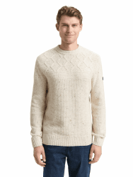 TOM TAILOR Herren Strickpullover mit Strukturmix XXL 36943 - Offwhite Melange Multi Neps Angebot bei HelloDeals