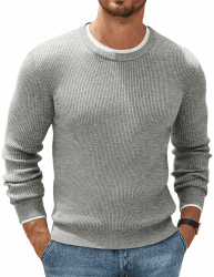COOFANDY Herren Rundhals Pullover Basic Strickpullover Feinstrick Business Pullover Männer Ribbed Sweater Pulli Winterpullover Hellgrau M Angebot bei HelloDeals