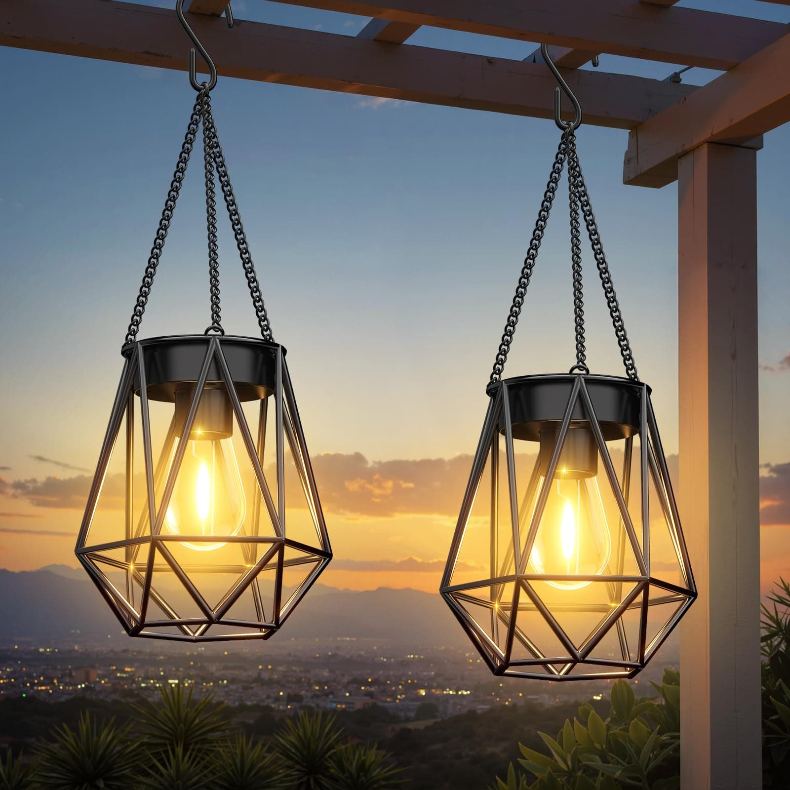 RECHOO Garten Solarlampen für Außen Hängend, 2 Stück Metall Solar Laternen für Draußen mit LED-Glühbirne, IP65 Wasserdicht Solarlaterne für Außen Weihnachten Halloween Terrasse Rasen Balkon Hof Rhombus Angebot bei HelloDeals
