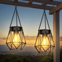RECHOO Garten Solarlampen für Außen Hängend, 2 Stück Metall Solar Laternen für Draußen mit LED-Glühbirne, IP65 Wasserdicht Solarlaterne für Außen Weihnachten Halloween Terrasse Rasen Balkon Hof Rhombus Angebot bei HelloDeals