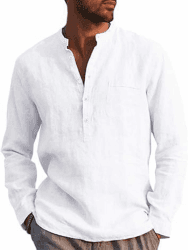 Runcati Herren Leinenhemd Langarm Henley Shirt Männer | Regular Fit, Baumwolle, Leinen, Sommer, Freizeit, mit Tasche, Strand, Urlaub M Weiß Angebot bei HelloDeals