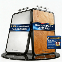 Doppelseitiges Schneidebrett Holz & Edelstahl – 2-in-1 Küchenbrett | Rutschfestes Cutting Board, Groß mit Saftrille & Anti-Slip-Rahmen | Schneidewerk Angebot bei HelloDeals