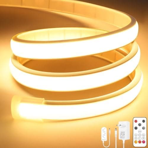 Lamomo COB LED Streifen, Warmweiss Dimmbar 3M LED Strip mit Fernbedienung, 3000K Selbstklebend Wasserdicht Neon Led Leiste, 10mm Breit, Silikon Flexibel Lichtleiste für Innen Schrank Deko, CRI90+ Warmweiss 3M Angebot bei HelloDeals