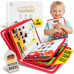 SpielLieb® Montessori Quiet Book ab 1 Jahr - Busy Board ab 1 Jahr | mit Fahrzeugen - Quiet Book & Motorikspielzeug, ideale Beschäftigung für Autofahrten - Geschenk Junge & Mädchen (Rot) Angebot bei HelloDeals