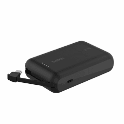 Belkin BoostCharge 10000mAh Power Bank, integriertes USB-C-Kabel – Schwarz | 10K Powerbank, bis zu 2 Geräte Laden (1 USB-C-Port + Kabel), 20W Akkupack, LED-Anzeige, Hergestellt mit Recyceltem Kunststoff Angebot bei HelloDeals