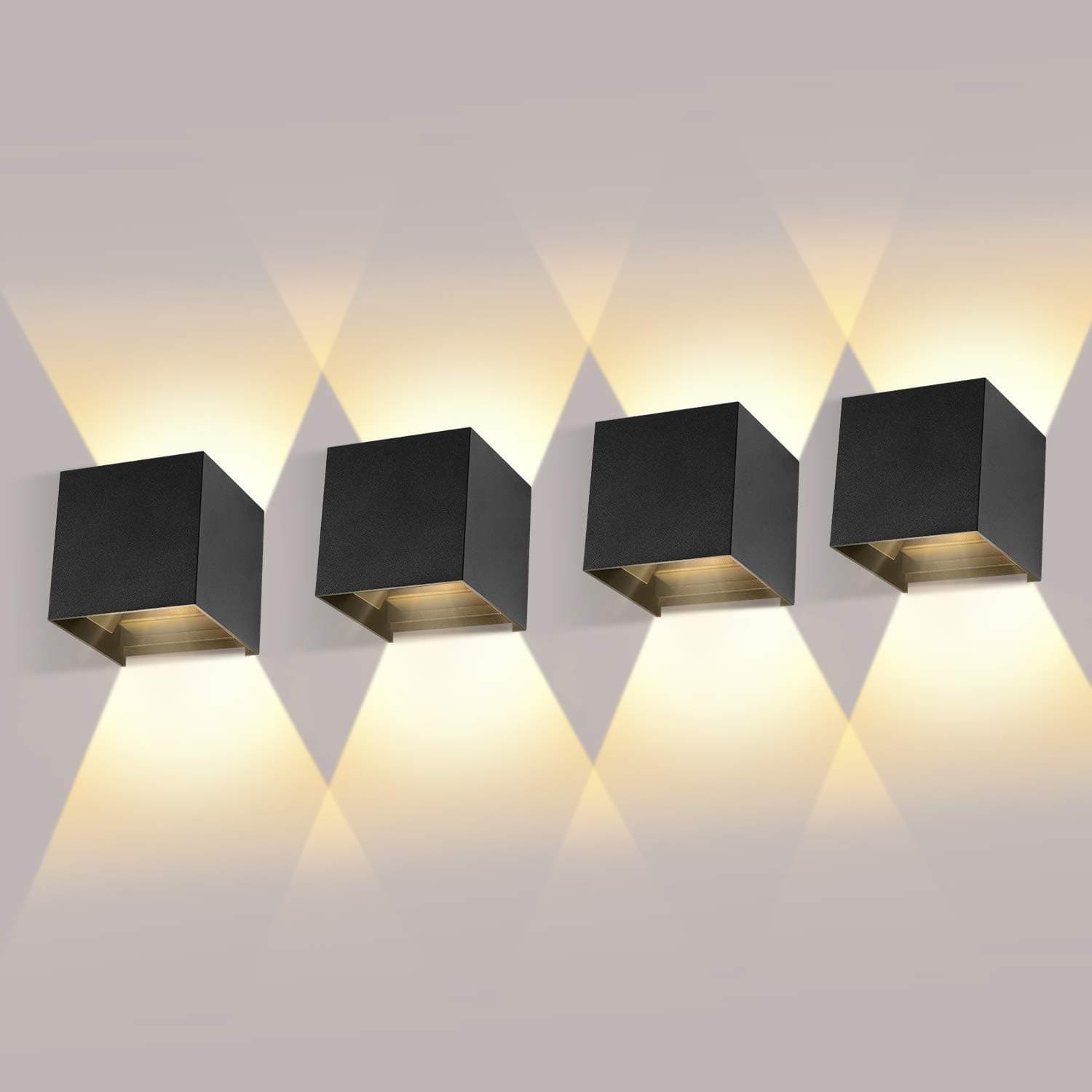 ledmo 4 Stücke LED Wandleuchten Innen/Aussen 12W Auf und ab Einstellbarer | IP65 Wasserdichte、2700-3000K Warmweiß、Schwarzes Mattes Gehäuse、Einfache Montage、Ganznächtliche Beleuchtung für Ihr Zuhause Schwarz 3000k-4pcs Angebot bei HelloDeals