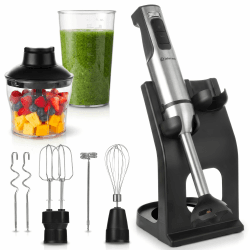 LEHMANN Stabmixer Set mit Ständer - 2000 Watt - Multifunktions Pürierstab 6-in-1-12 Geschwindigkeitsstufen & Turbo-Funktion - 7 Zubehör - 800 ml Becher & 600 ml Zerkleinerer - Goldene Klinge Angebot bei HelloDeals