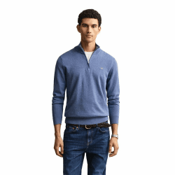 Gant Herren Classic Cotton Halfzip Pullover 3XL Denim Blue Melange Angebot bei HelloDeals
