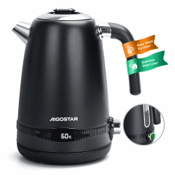 Aigostar Edelstahl Wasserkocher mit Temperatureinstellung, Schwarz Matt | 1,7 Liter, 2200 Watt, Wärmeerhaltung 2H, BPA-frei, Digitaler Temperaturanzeige Elektrisch Wasserkocher, Ohne Plastik Inner Angebot bei HelloDeals