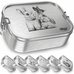 Edelstahl Brotdose mit Fächern 800ml – Auslaufsichere Lunchbox für Kinder & Erwachsene, Bento Box mit flexibler Unterteilung, für Kindergarten, Schule & unterwegs (Hase, 3-Fächer) Hase 3-Fächer Angebot bei HelloDeals