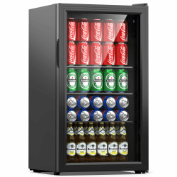 WIE Getränkekühlschrank Mini Kühlschrank mit Doppelte Glastür mit Verstellbaren Ablagen Indoor Outdoor Klein Bierkühlschrank Wendetür Leise 86 Liter 120 Dosen für Soda/Bier für Zuhause/Küche/Bar/Büro Angebot bei HelloDeals