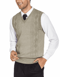 COOFANDY Pullunder Herren V-Ausschnitt Ärmellose Pullover Regular Fit Strickweste Business Pullunder Winter Sweater Weste Vest L Khaki Angebot bei HelloDeals