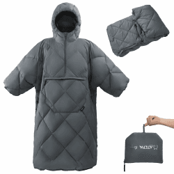 ATEPA 3-in-1 Camping Poncho Decke, Tragbarer Schlafsack, Ultraleicht Grau Angebot bei HelloDeals