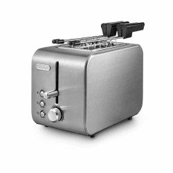 De'Longhi CTX2203.S Toaster mit Zange, stufenlose Steuerung des Bräunungsgrads, 3 Funktionen, Krümelschublade, rutschfeste Füße, Leistung 550 Watt, Kunststoff, Silber Stahl Angebot bei HelloDeals