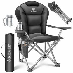 KESSER® Campingstuhl faltbar bis 150 kg Angelstuhl Faltstuhl Klappstuhl Gepolstert mit Armlehnen und Getränkehalter + Tasche mit hoher Rückenlehne, Strandstuhl, Klapphocker Anthrazit / Schwarz Angebot bei HelloDeals