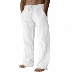 Puimentiua Leinenhose Herren,Lang Leichte Sommerhose,Sommer Leinen Hosen,Loose Fit Baumwollehosen mit Tunnelzug und Taschen (S-3XL) Weiß L Angebot bei HelloDeals